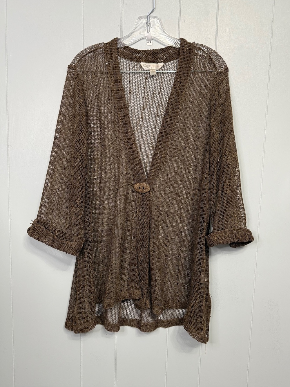 krazy kat Brown Sheer Knit Swim Cover-Up Cardigan